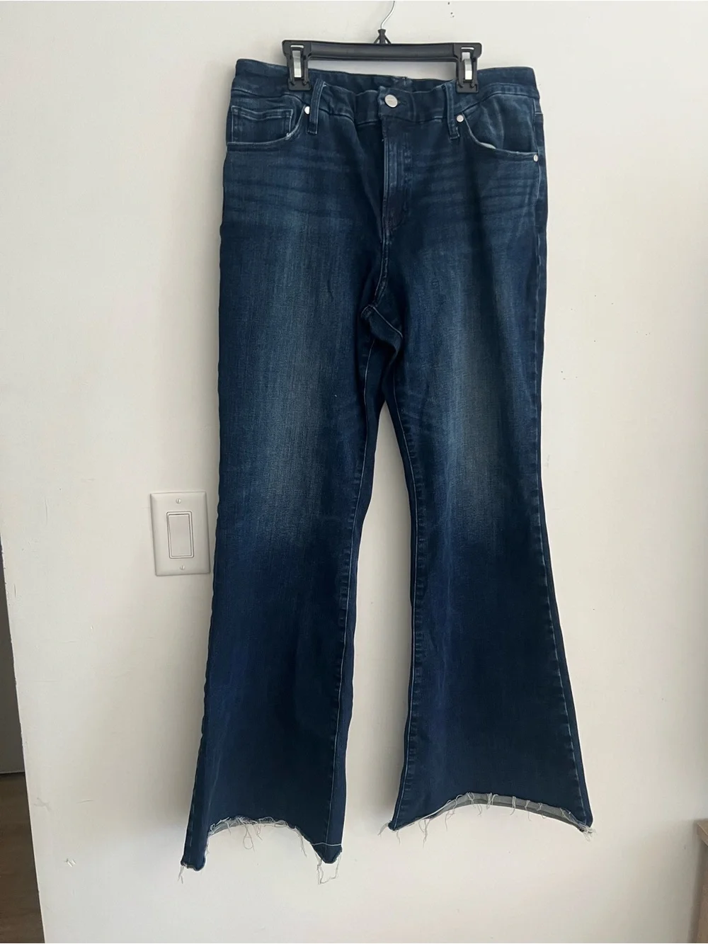 Express 70s Flare Jeans Women’s Large 12/14/16 Mid Rise FlexX Hyper Stretch Raw